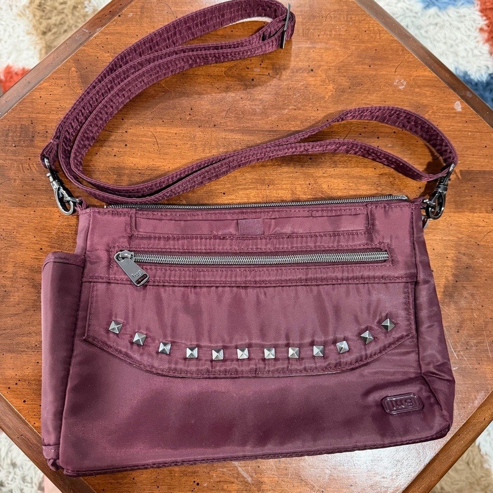 Lug Pacer Burgundy Studded Shoulder Bag Adjustable Strap Pockets Women’s Casual